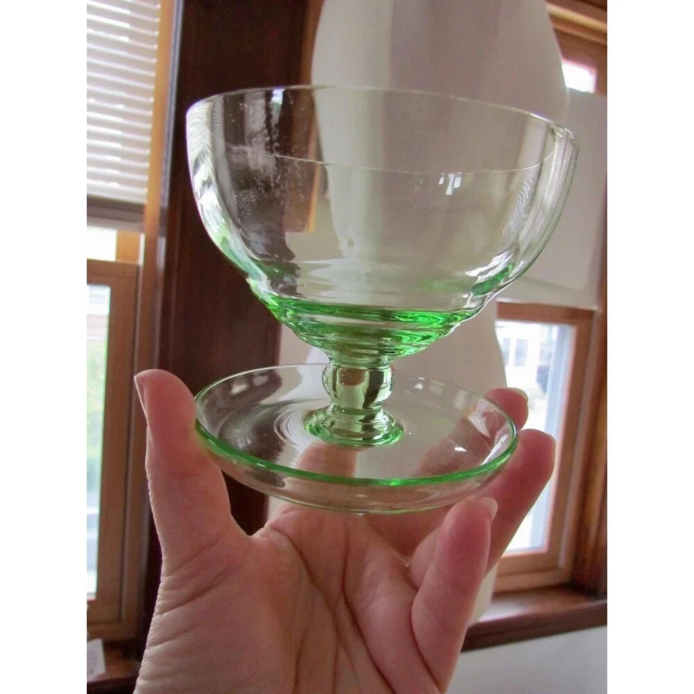 Art Deco Glass Sundae Set: Vintage Footed Dessert Bowls, Colorful Fused Glass